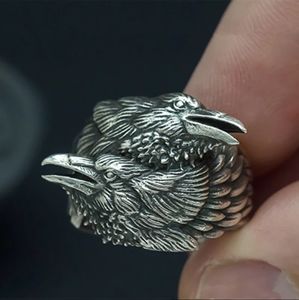 Men's Stainless Steel Twin Head Raven Ring
